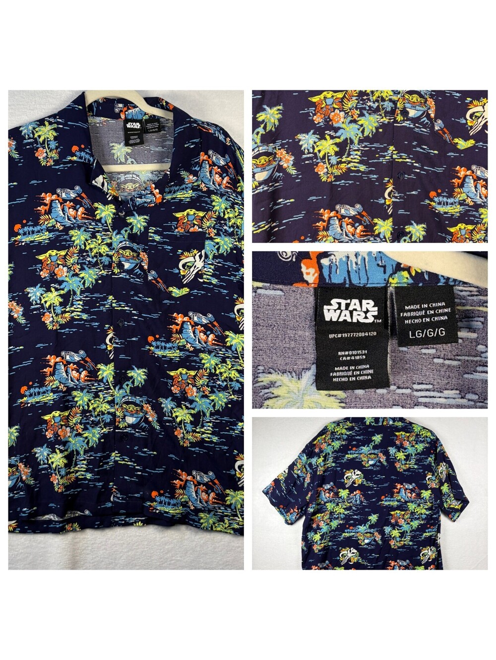 Star Wars The Mandalorian Grogu Baby Yoda Hawaiian Button Up Shirt Mens Large
